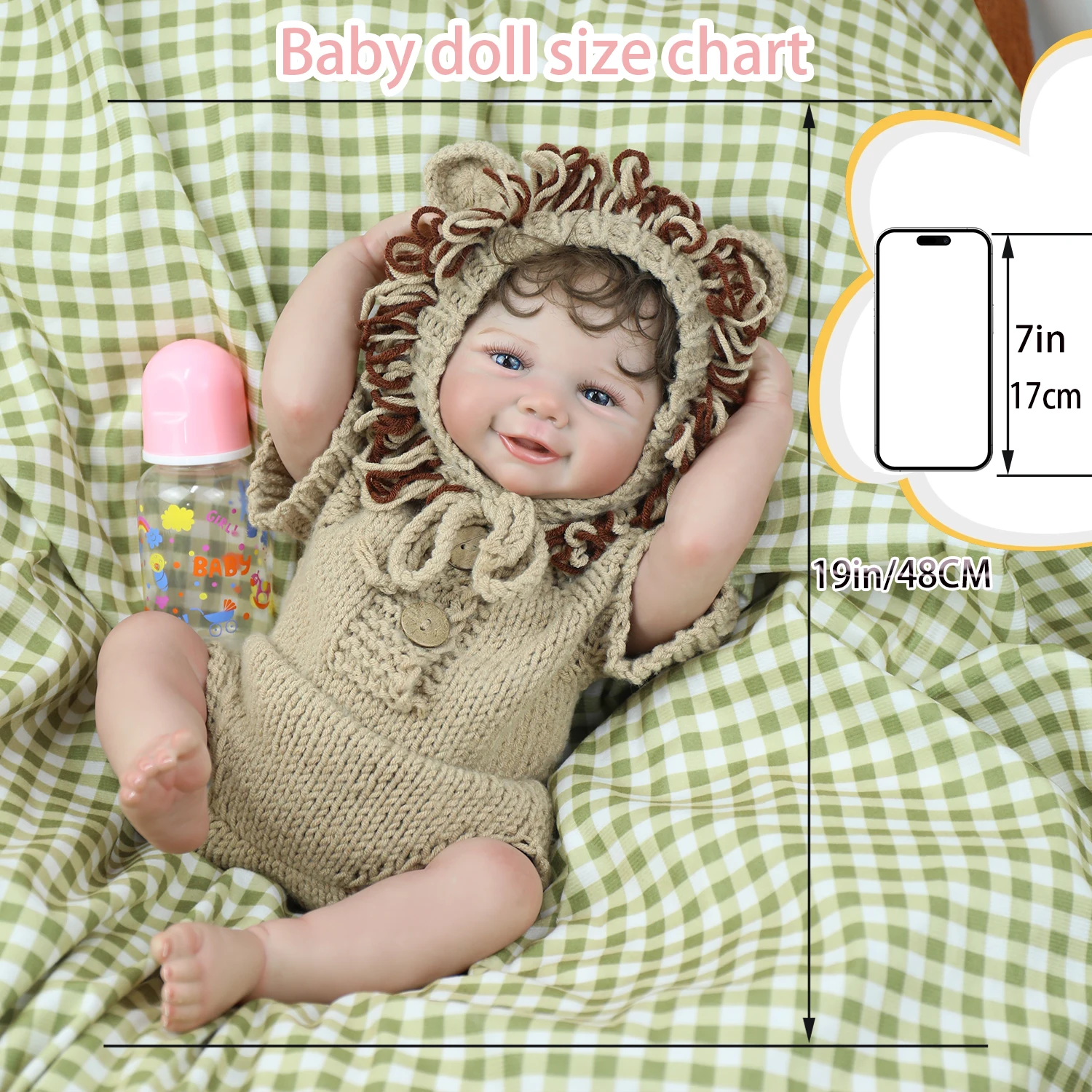 

19Inch Full Silicone Vinyl Body Vivienne Reborn Lifelike Baby Doll with 3D Skin Multiple Layers Painting Art Doll Christmas Gift