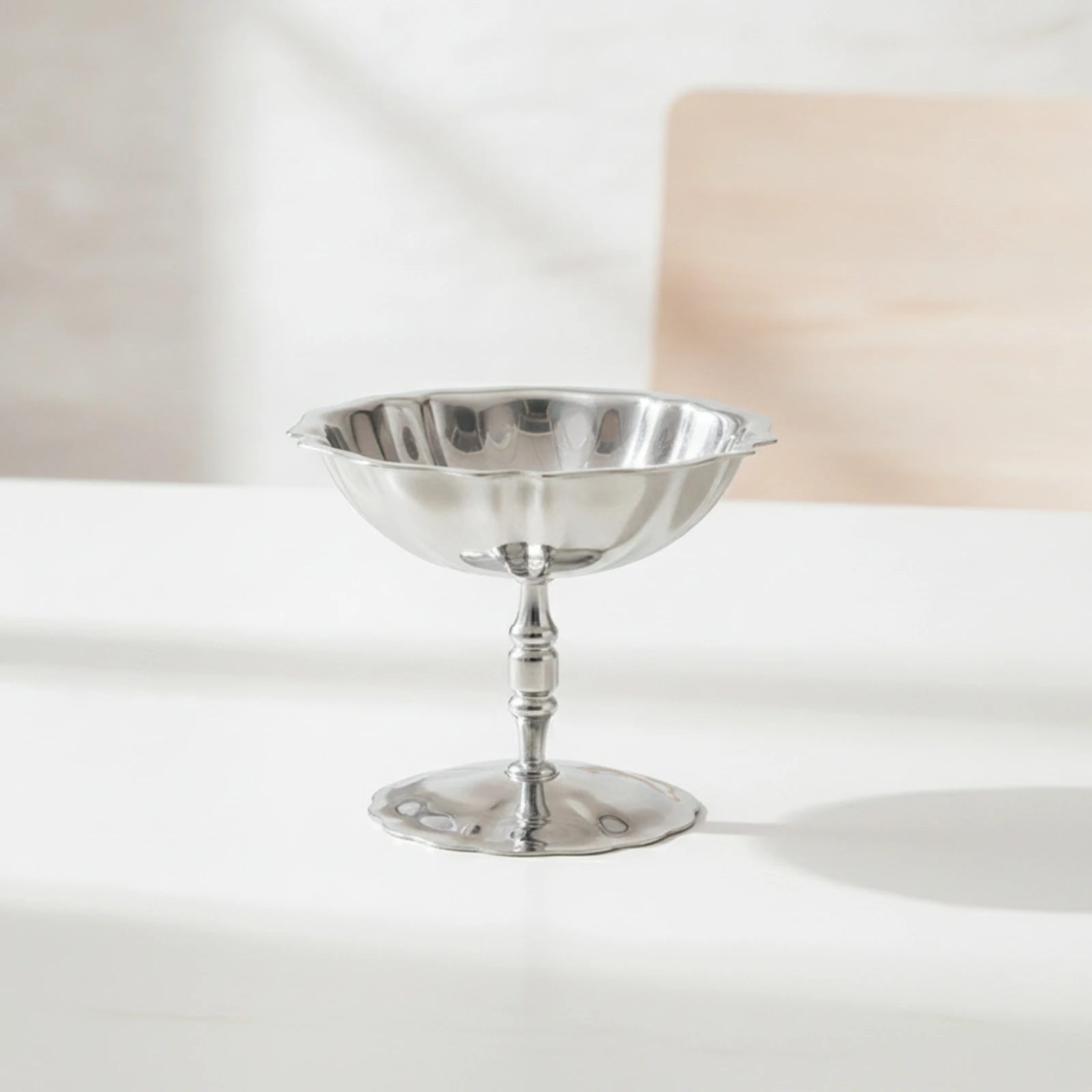 Lotus Dessert Cup Silver Pedestal Dessert Cup Bowl with Pedestal Base Metal Appetizer Dish Dishwasher Safe for Hosts