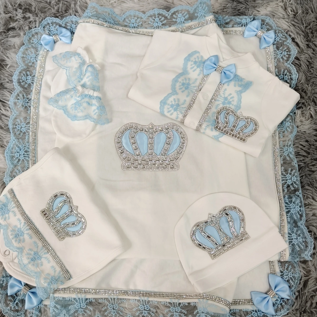 Dollbling Take me Home Nursery Baby Luxury Hospital Exit Clothing Newborn Pink Lace 5pcs Receiving Blanket Butterfly Romper Set