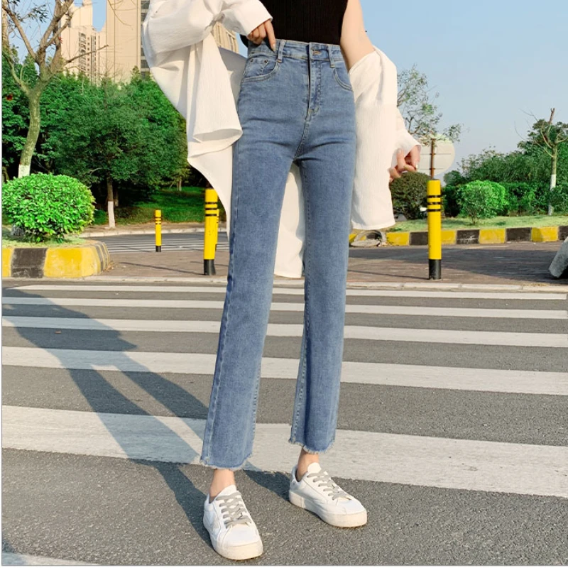 청바지 여성 한국 스타일 Feminino 바지 캐주얼 하이 웨이스트 학생 가을 기본 소프트 트렌디 슬림 streetwear 솔리드 여성용 핏