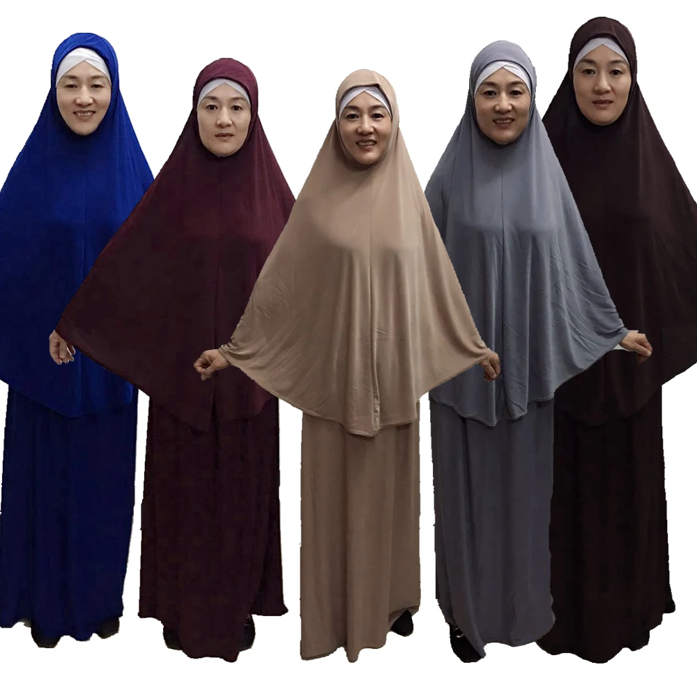 

Women 2 Piece Dress Muslim Prayer Set Khimar Abaya Overhead Hijab Skirt Full Cover Islam Clothing Middle East Worship Kaftan New