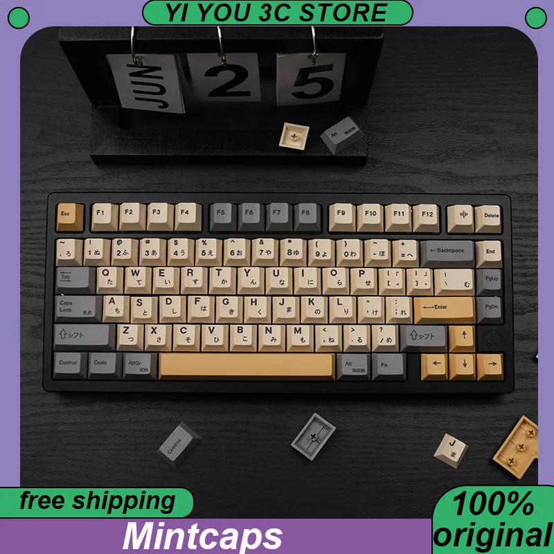 Mintcaps Desert Keycap Phonetic/English/Japanese/Russian PBT Thermal Sublimation Original Factory Height for Wireless Keyboard