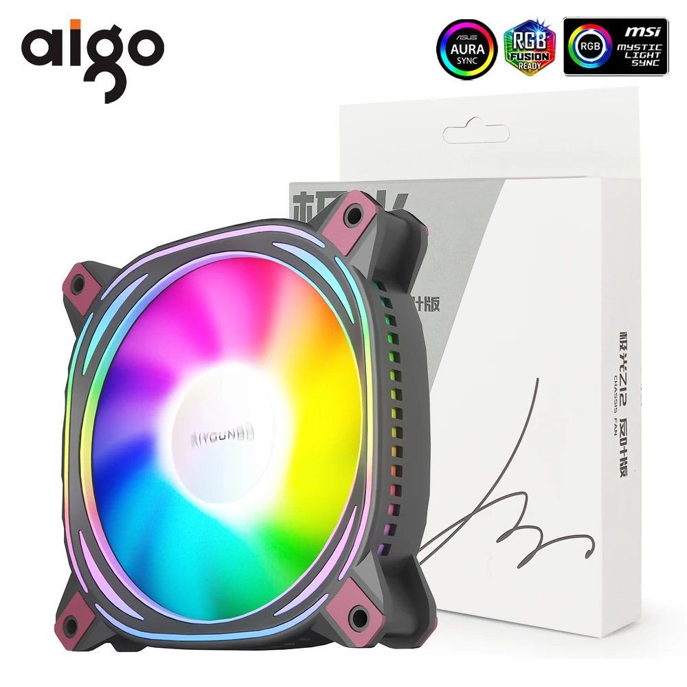 

Aigo Computer Case Fan Reverse Ventoinha PC 120mm Rgb Fan Cooler 4pin PWM CPU Cooling Fan 3pin5v Argb 12cm Ventilador