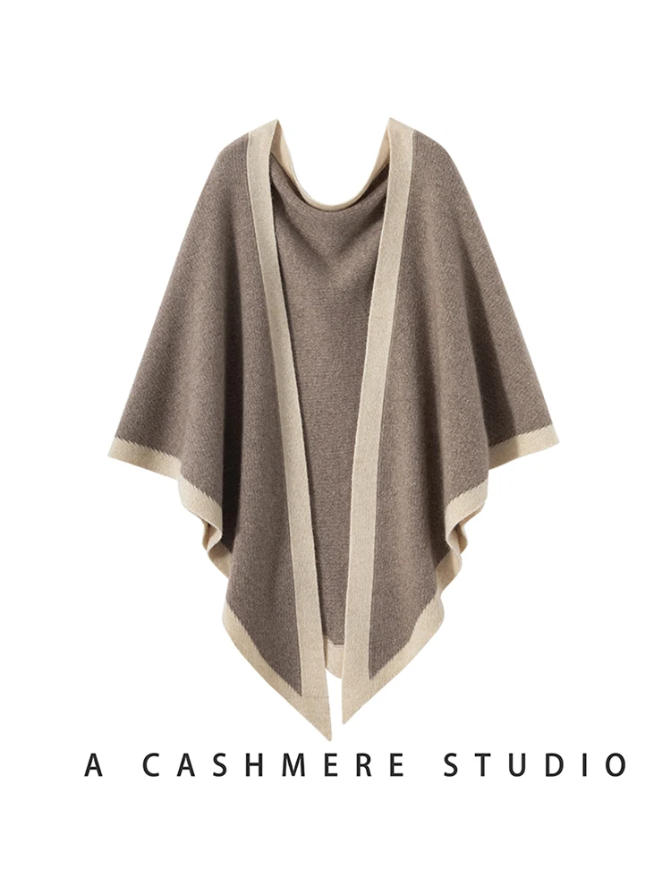 Thickened Heavyweight Cashmere Knitted Triangle Scarf Women's Fashion Color Block Warm Neck And Shoulder Protection Shawl Cowl