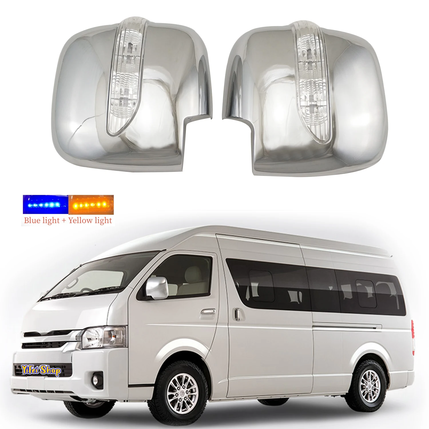 

2pcs Car ABS Chrome Rearview Accessories Plated Trim 2005-2012 2014 2016 For Toyota Hiace Commuter Door Mirror Cover With LED
