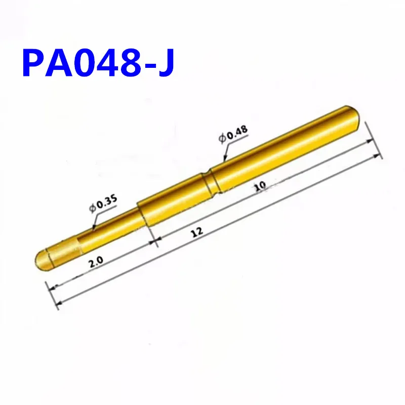 

100PCS Gold-plated Spring Test Probe PA048-J Small Round Head Outer Diameter 0.48mm Total Length 12mm PCB Pogo Pin