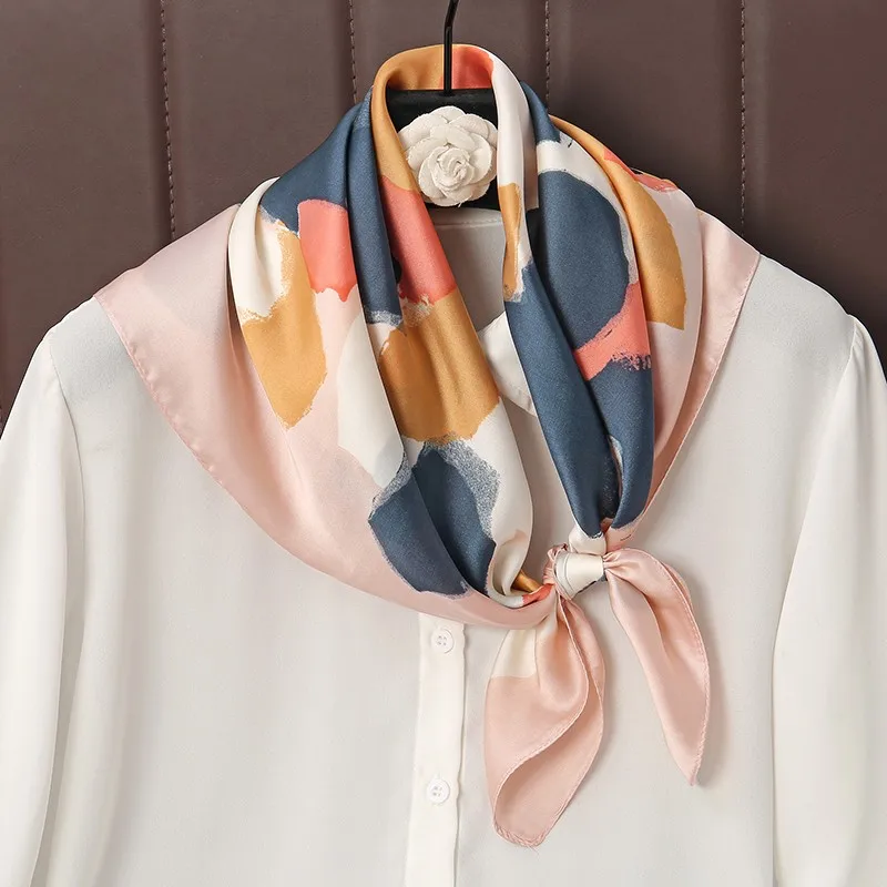 Luxury Brand 2024 Silk Square Scarf Women Cat Neck Hair Tie Band Beach Hijab Kerchief Head Headbands Bandana Female Foulard 70cm