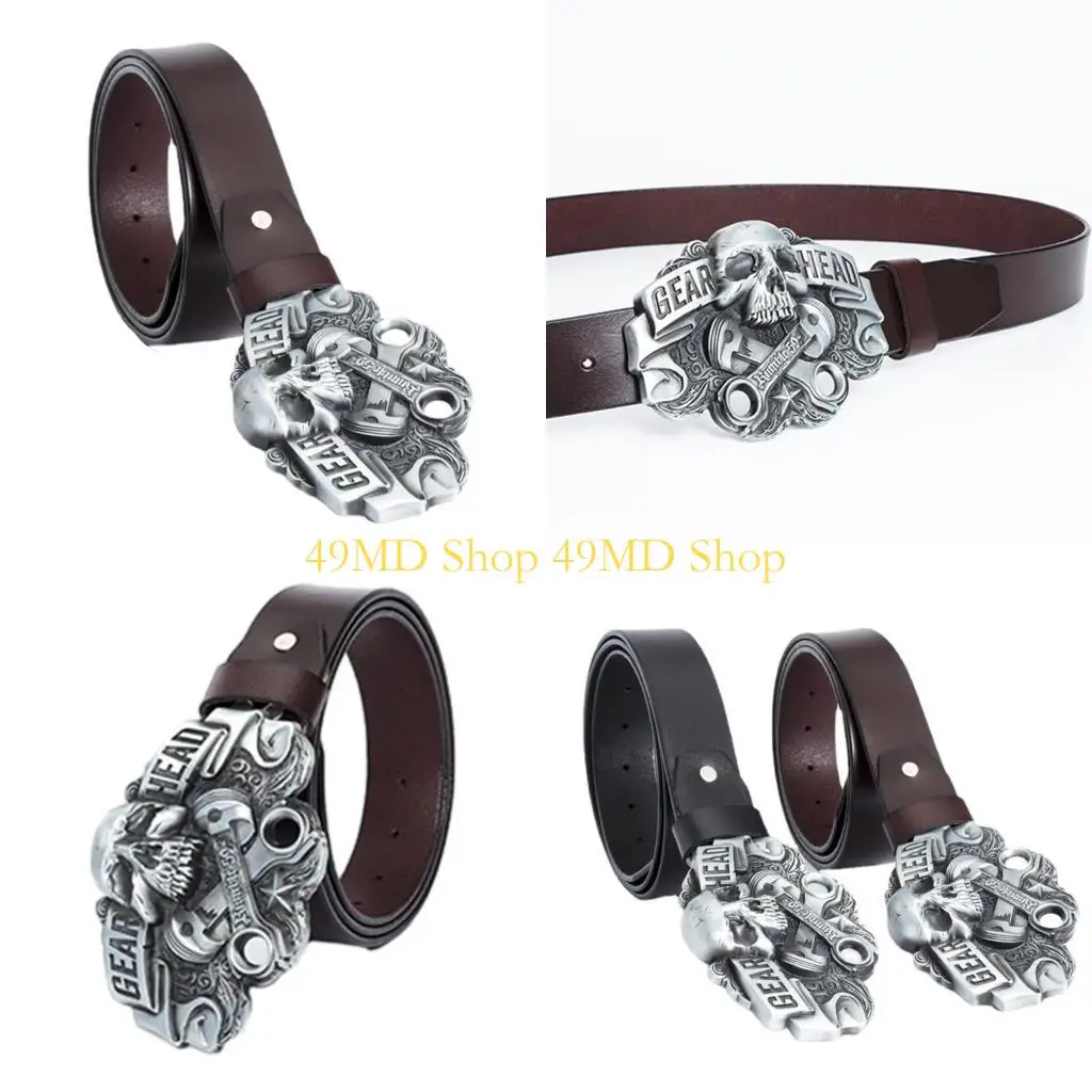 

49MD поясной ремень в стиле панк ковбойский ремень с гравировкой черепа и пряжкой для деловых мужчин, мужской пояс-учитель,