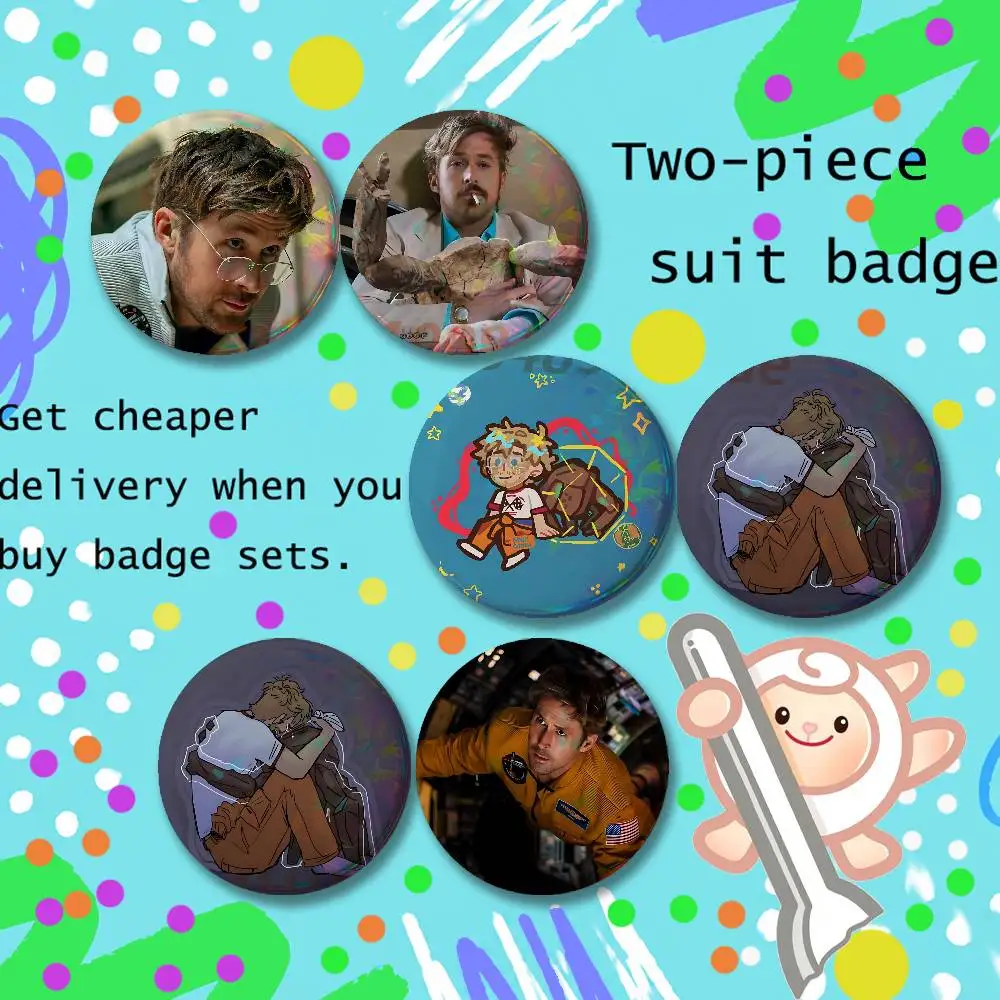 project hail mary ryan gosling Brooches for Backpack Accessories25,32,44,58,75mm Round Enamel Pins 2pieceSet Cartoon Anime Badge