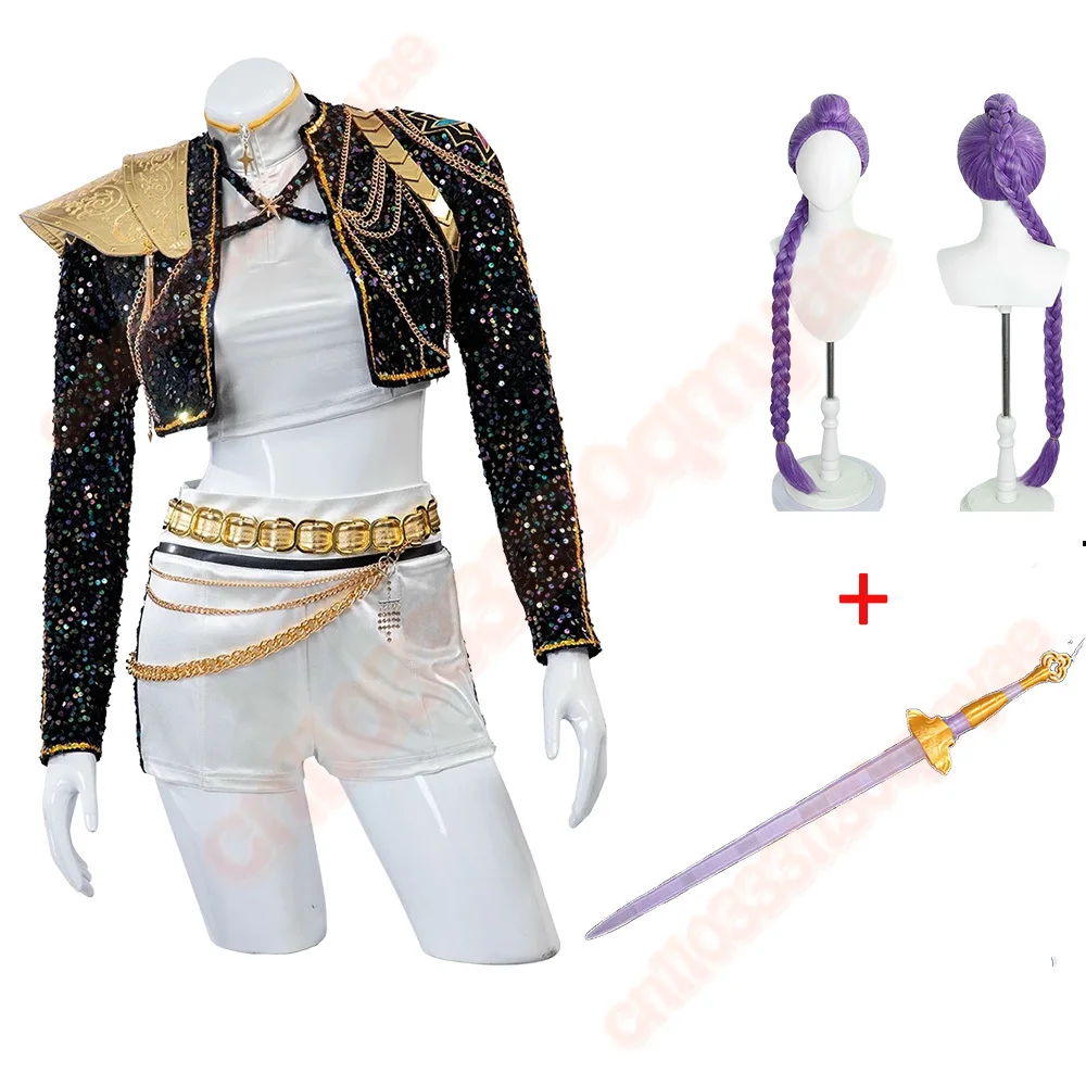 KPOP Huntrix zoey mira 코스프레 악마 슬레이어 의상 할로윈 파티를위한 루미 복장 애니메이션 무대 공연 카니발 의류