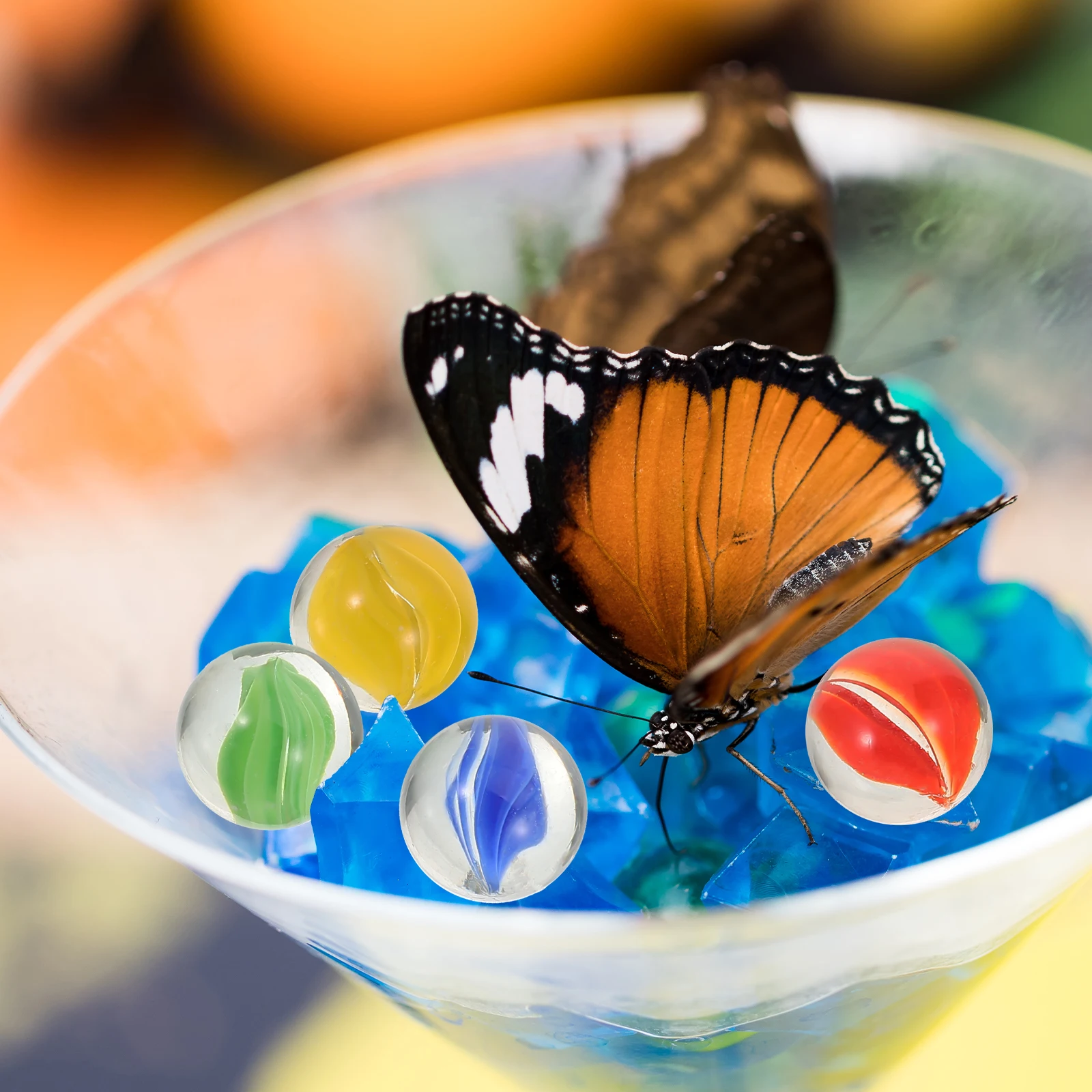 

200pcs Garden Decorative Marbles Colorful Glass for Butterfly Bee Feeder Water Station 16mm Red Blue Green Yellow Safflower