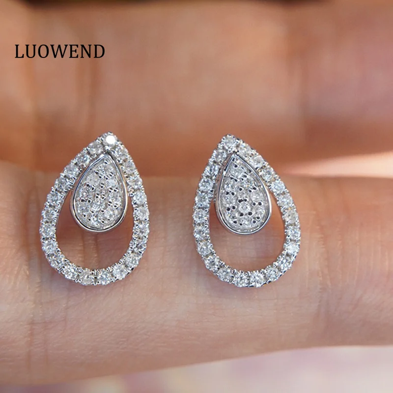 

LUOWEND 100% 18K White Gold Earrings Elegant Style 0.32carat Real Natural Diamond Stud Earrings for Women High Party Jewelry