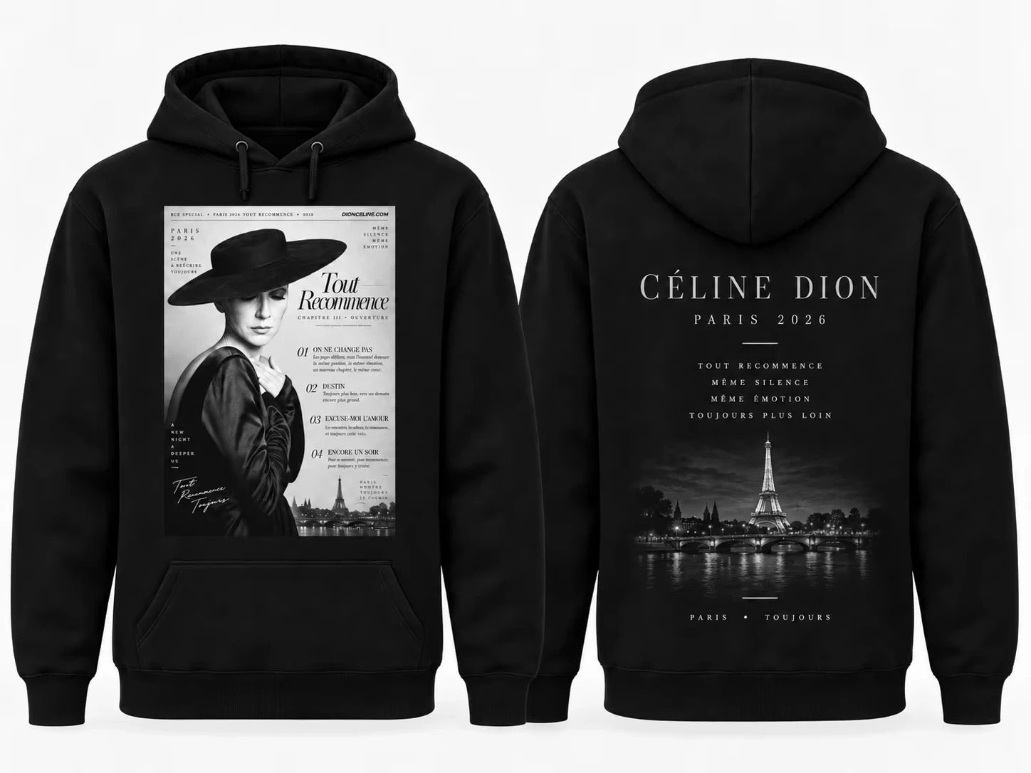 Celine Dion Print Hoodie Paris 2026 Comeback Show Double Sided Portrait Graphic Unisex Men Women Streetwear Casual Sweatshirt
