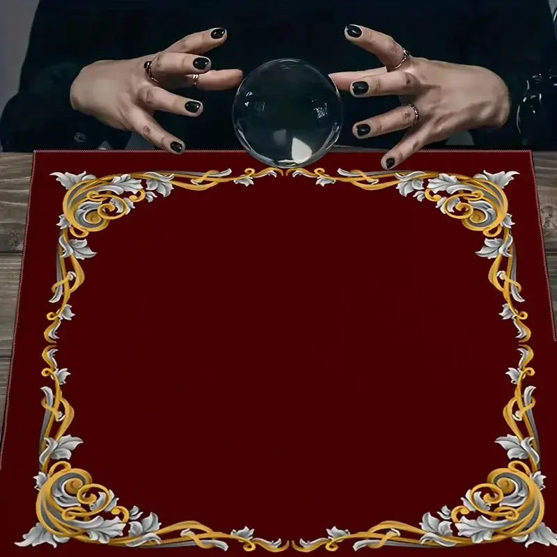 Tarot Altar Cloth Wine Red Vintage Floral Frame Divination Mat for Wicca Witchcraft Tarot Reading Spiritual Table Decor