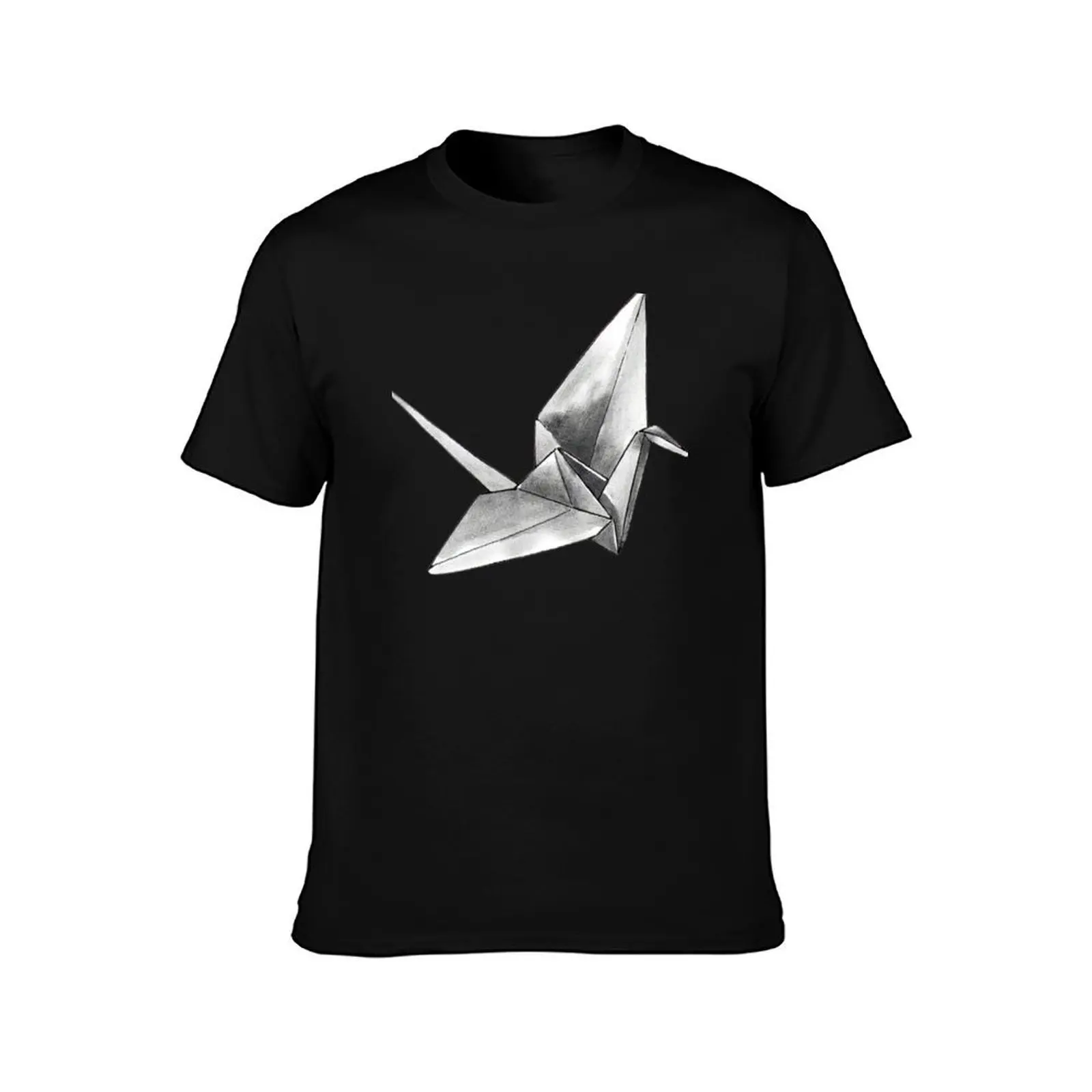 Origami Paper Crane T-Shirt, Summer Casual Cotton Tee, Oversized Streetwear Tops, Vintage Graphic Print, Loose Fit Short Sleeve