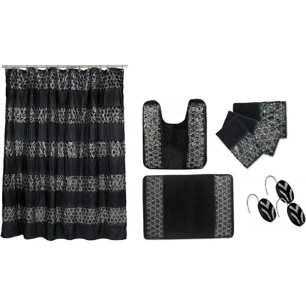 

Занавеска для душа Sinatra с блестками, полимерные крючки, набор полотенец и ковров, черный