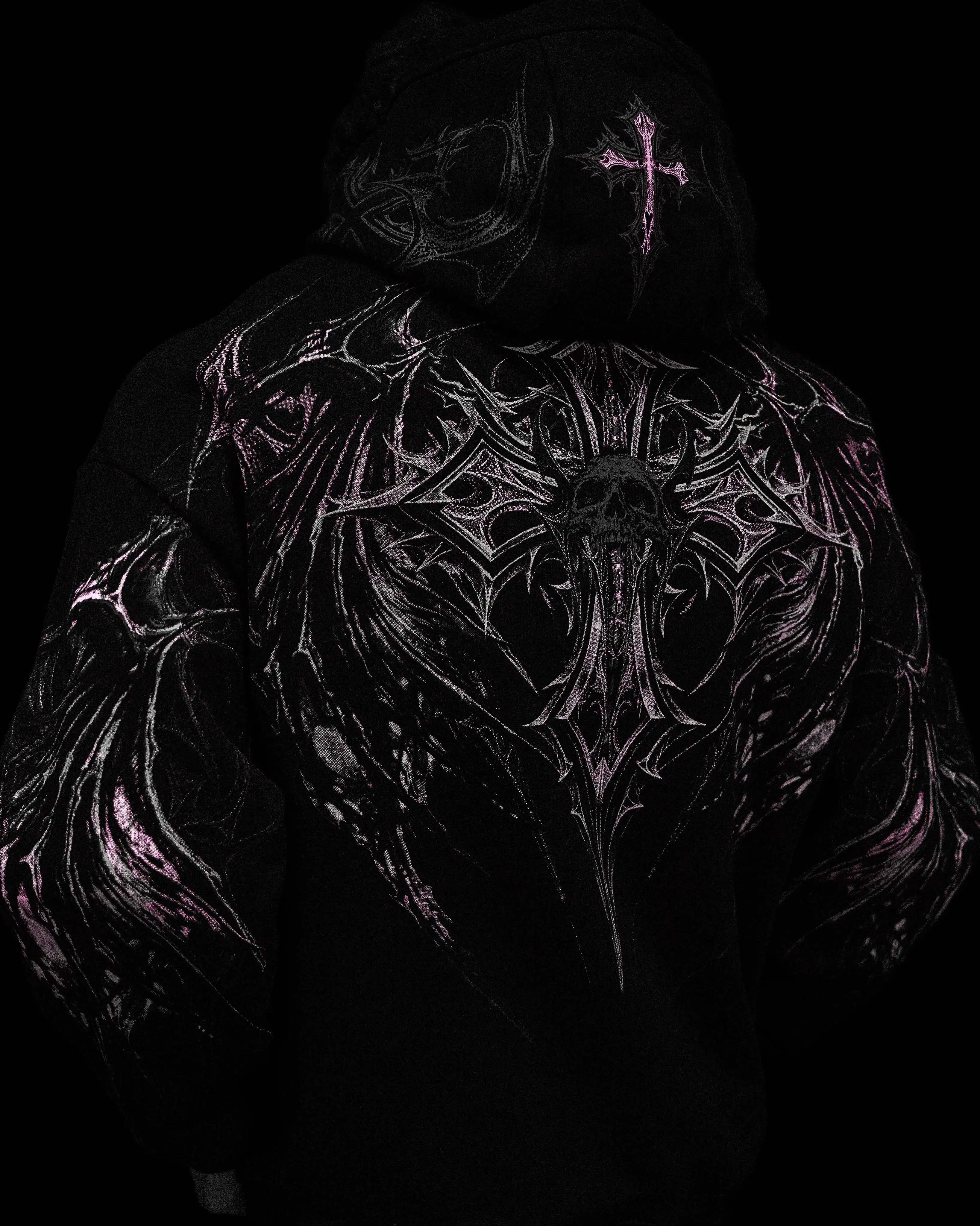 nisex Hoodie Gothic Art Skull Cross Wing Back And Hood Print Drawstring Hood With Front Kangaroo Pocket Loose Fit Daily Top Kids