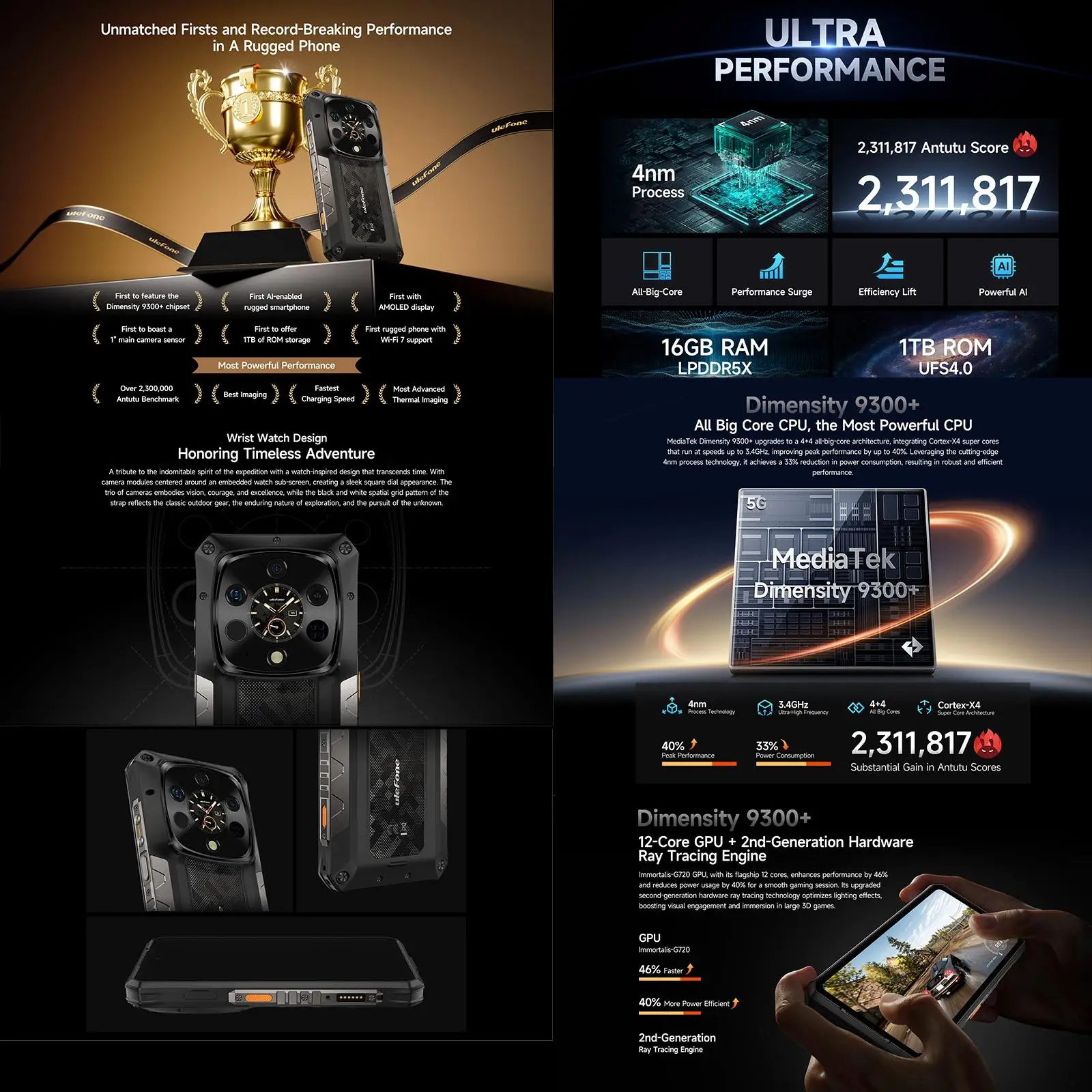 Ulefone Armor 28 Ultra 5G AI هاتف متين 6.67 بوصة 16 جيجابايت + 1 تيرا بايت تصوير حراري رؤية ليلية 10600 مللي أمبير في الساعة الأبعاد 9300 NFC هاتف ذكي #3