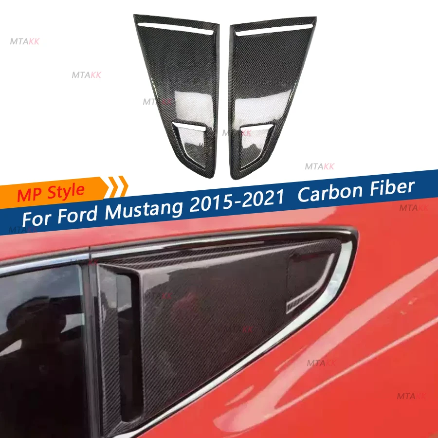 MP Style Real Carbon Fiber Car Rear Window Shutter Cover for Ford Mustang 2015-2021 Rear Triangle Window Louver Shutter Trim FRP