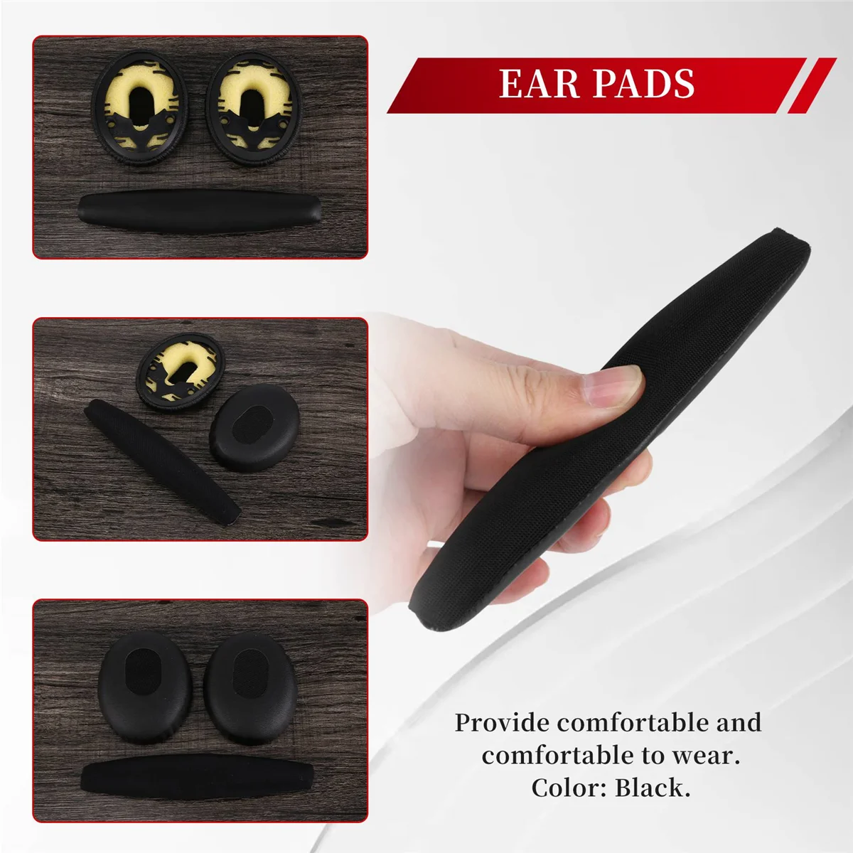 RISEN Un par de almohadillas negras con almohadilla para la cabeza para auriculares Bose QC3 Quiet Comfort 3