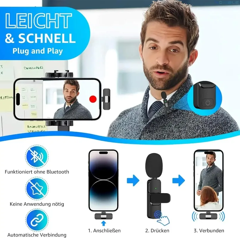 Wireless Lavalier Microphone Mini Mic for iPhone Android Live Broadcast Gaming Phone Audio Video Recording Wireless Portable Mic image 3