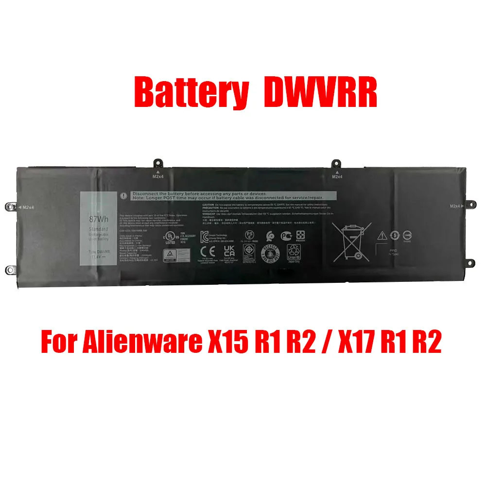 

Laptop Battery For Alienware X15 R1 R2 / X17 R1 R2 DWVRR Compatible 0017GN 017GN 0NR6MH NR6MH 11.4V 87Wh 7250mAh 6-Cell New