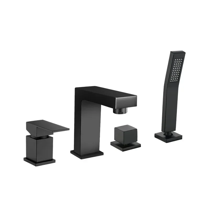 

All-copper black split basin faucet, hot and cold household, simple, four-piece faucet set