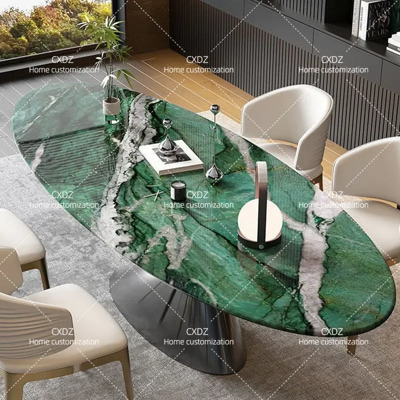 Modern Rectangular Sintered Stone Dining Table and Chair Set High End Microcrystalline Rock Slab Butterfly Base Kitchen