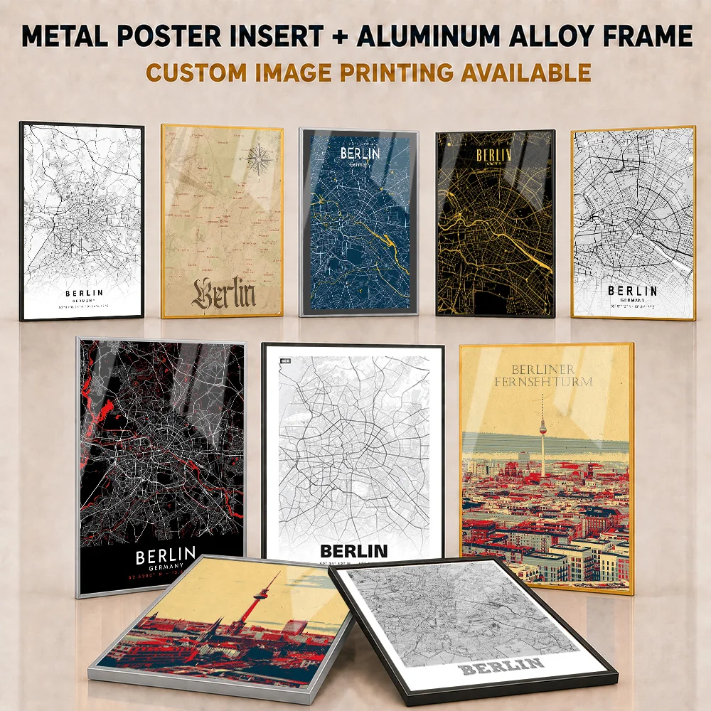Berlin Metal Poster With Aluminum Alloy Frame Personalized Minimalist Cartographic Design Wall Art For Study And Traveler Gift