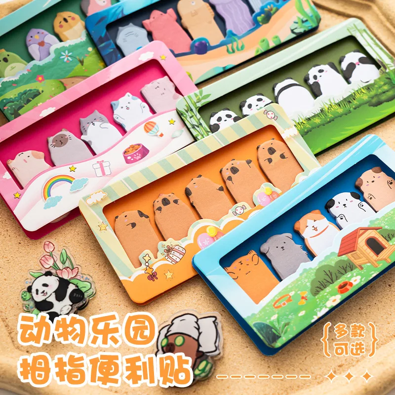 150 Sheets/Pack Cartoon Animals Sticky Notes Capybara Panda Cat Notepaper Memo Clips Decorative Paper Bookmarks Office School