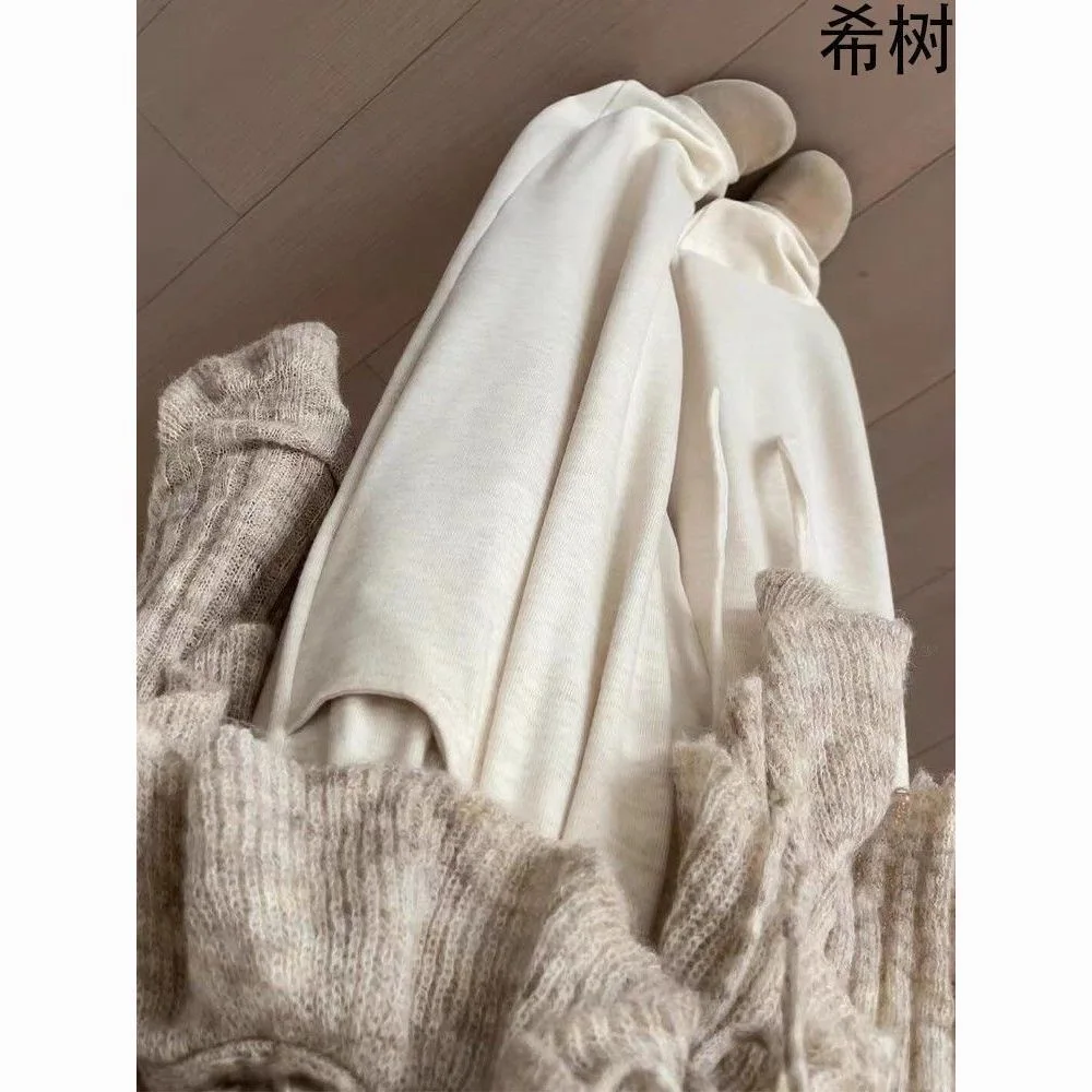 بنطال ذو قصة أرجل واسعة كاكي نسائي شتوي مضلع بطابقين قطيفة نسائية حضرية حديثة من قماش الجاكار وكشكشة من الصوف وبطانة من الساتان بطبقات #1