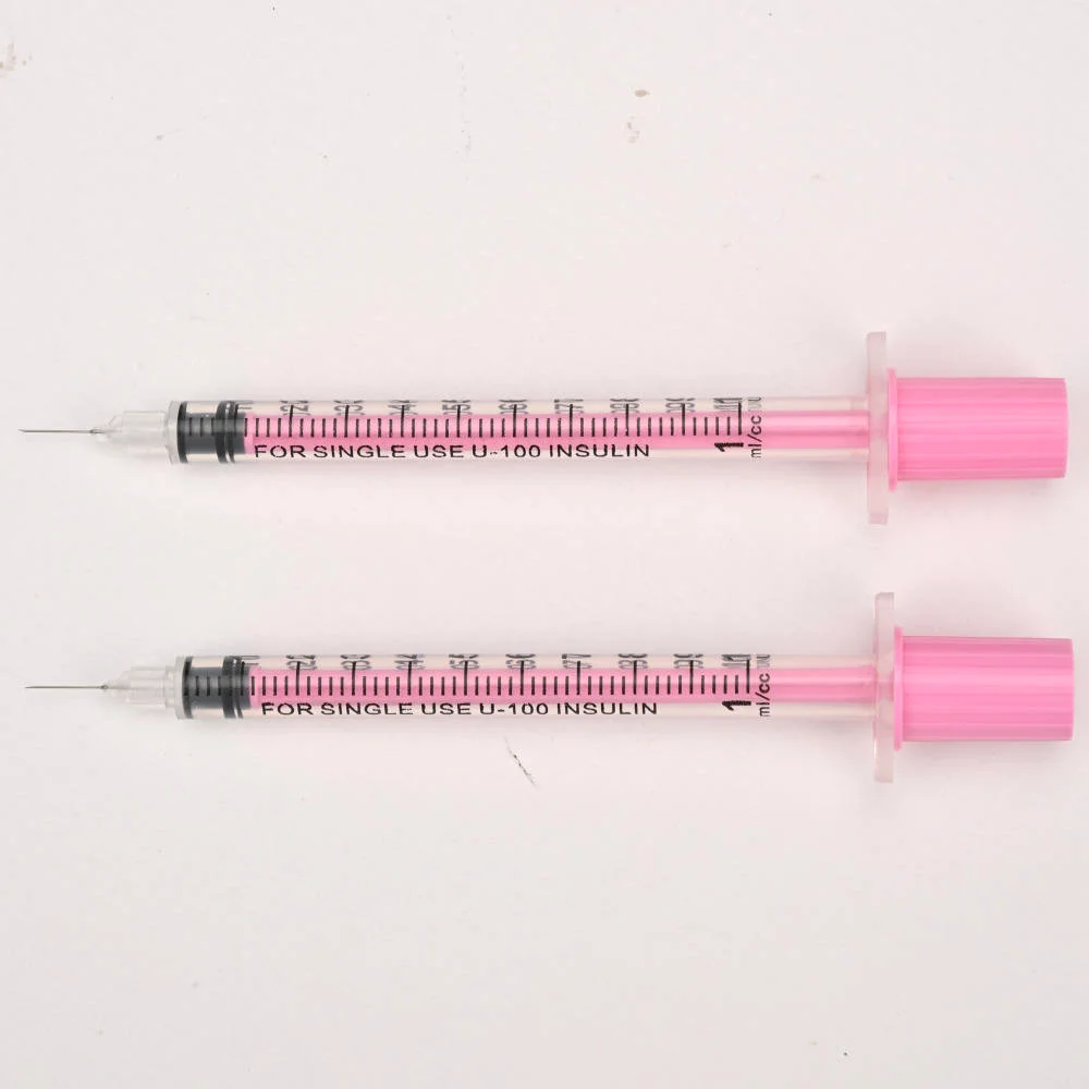 100pcs 1ml/cc 31G 8mm Plastic Manual Sterile Insulin Syringe Pink Cap with 5/16" Needle Individual