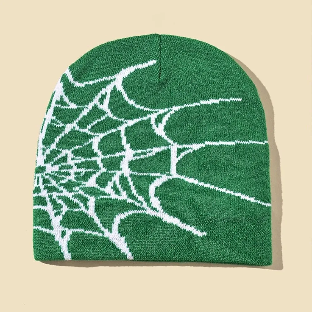 Gothic Soft Spider Web Pattern Beanie Caps Warm Street Punk Pullover Hat Stretch Multiple Colors Cuffed Knitted Hat Streetwear