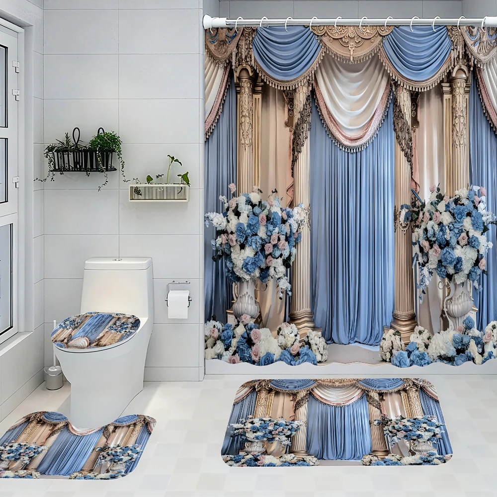 

Indoor curtain bathroom four-piece set - Avant-garde waterproof shower curtain, creating a complete bathroom suite