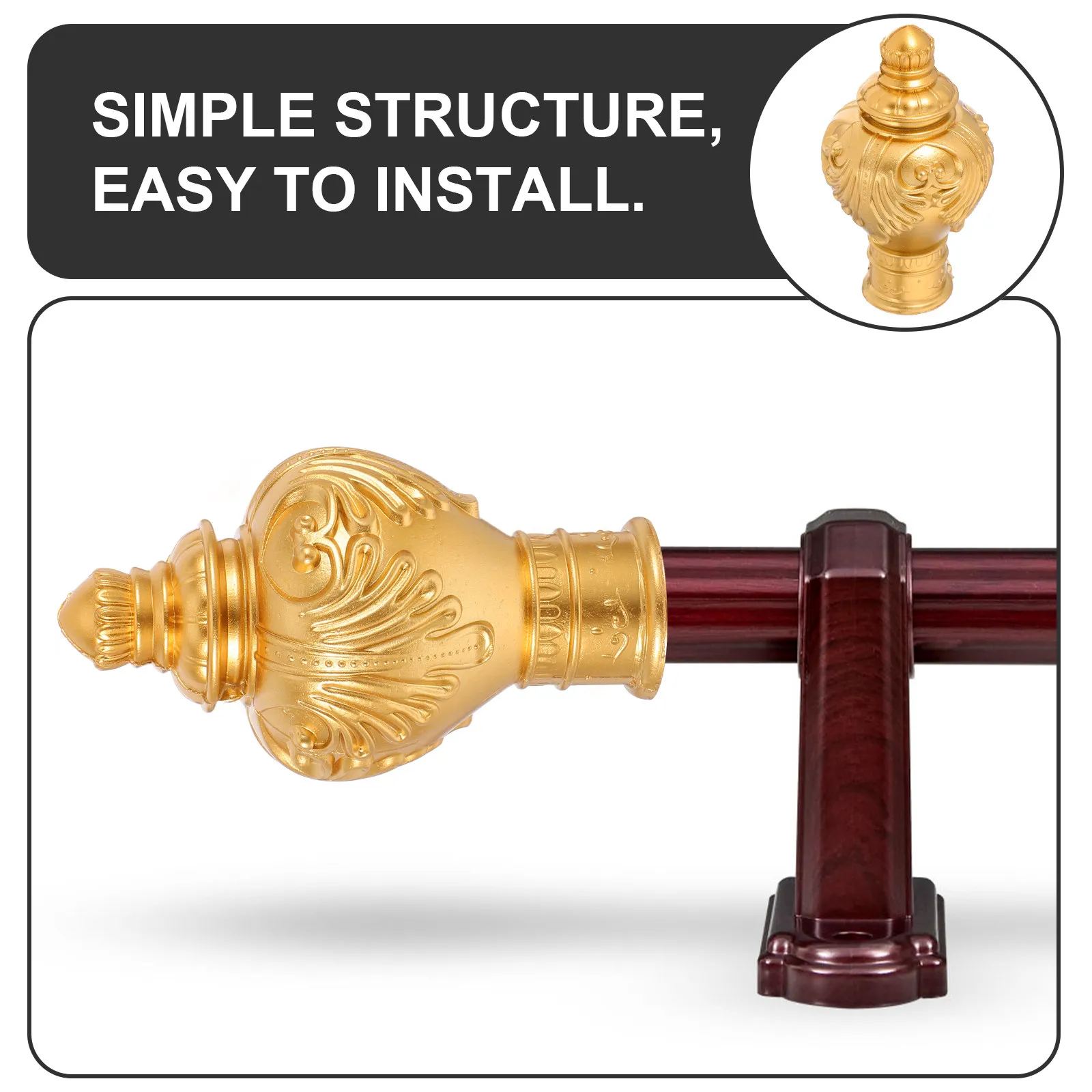10Pcs Decorative Curtain Rod Finials Gold Roman Style Plastic End Caps 26-28Mm Diameter Elegant Vintage Drapery Pole Head Caps