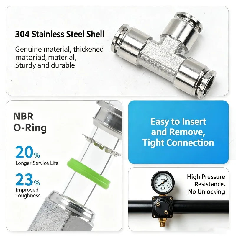 10Pcs 4mm 6mm 8mm 10mm 12mm 14mm OD Tee 3 Way Spliter Pneumatic 304 Stainless Steel Push In Quick Connector Release Air Fitting