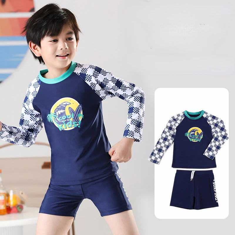 Children's Long Sleeve Sun Protection Swimsuit, Professional Swimming Suit for Boys, Hot Spring Clothes, New,