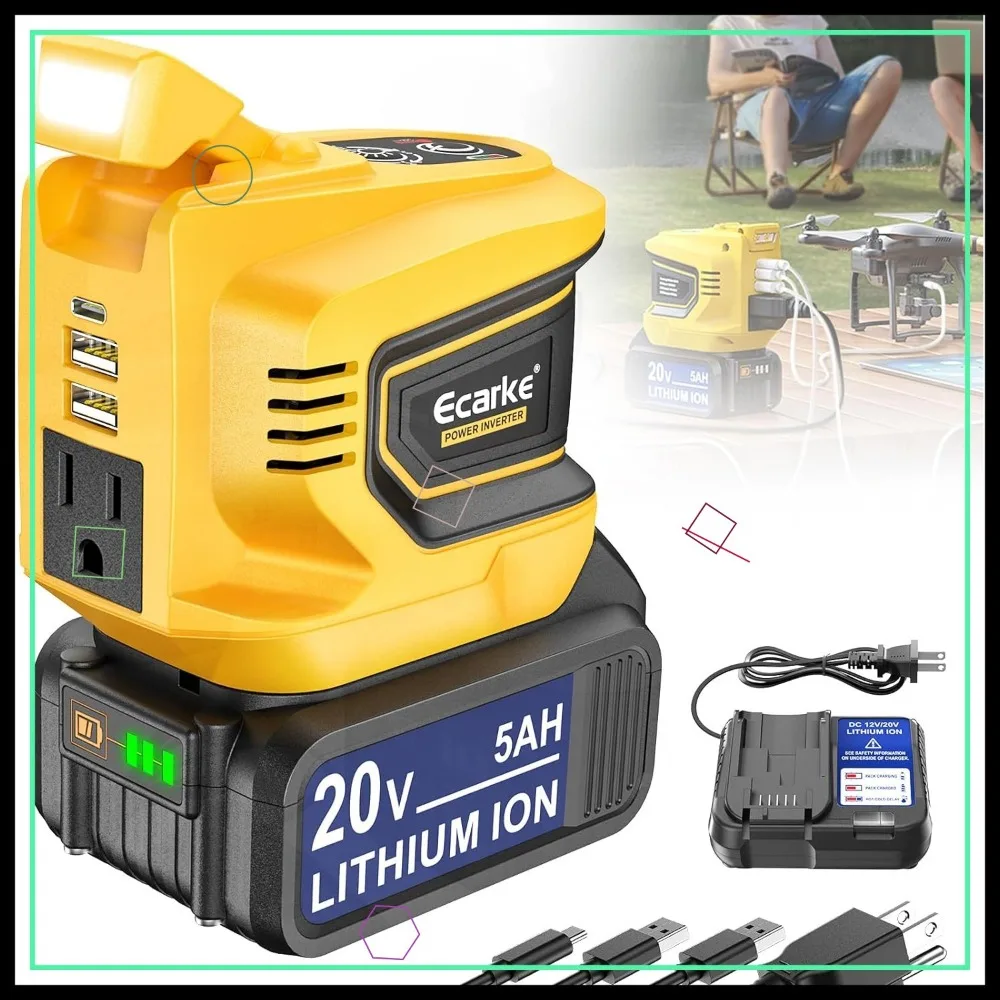 

Портативная электростанция мощностью 200 Вт с розеткой переменного тока, двумя USB, типа C и аккумулятором емкостью 5 Ач для кемпинга на открытом воздухе