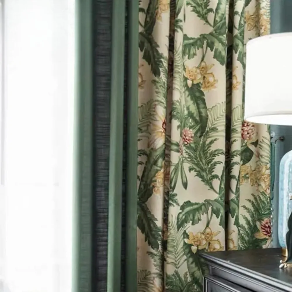 American Curtains for Living Dining Room Bedroom Light Luxury Pastoral Shading Cotton and Linen Floor-to-ceiling Splicing Villa