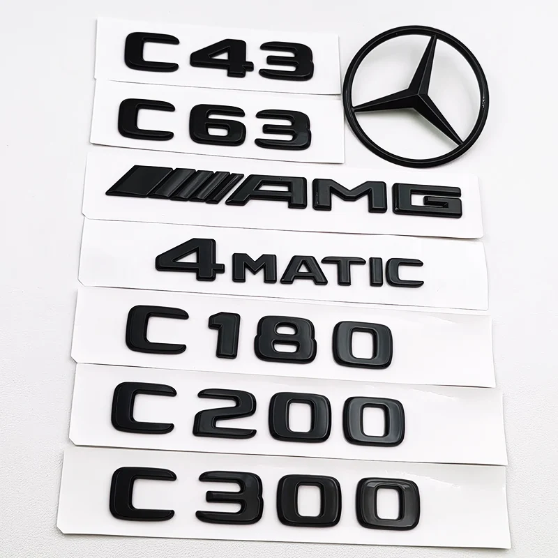 3D ABS Nero C63 C43 C180 C220d C300 Logo Lettere 4MATIC Distintivo Auto Stella Posteriore Adesivo