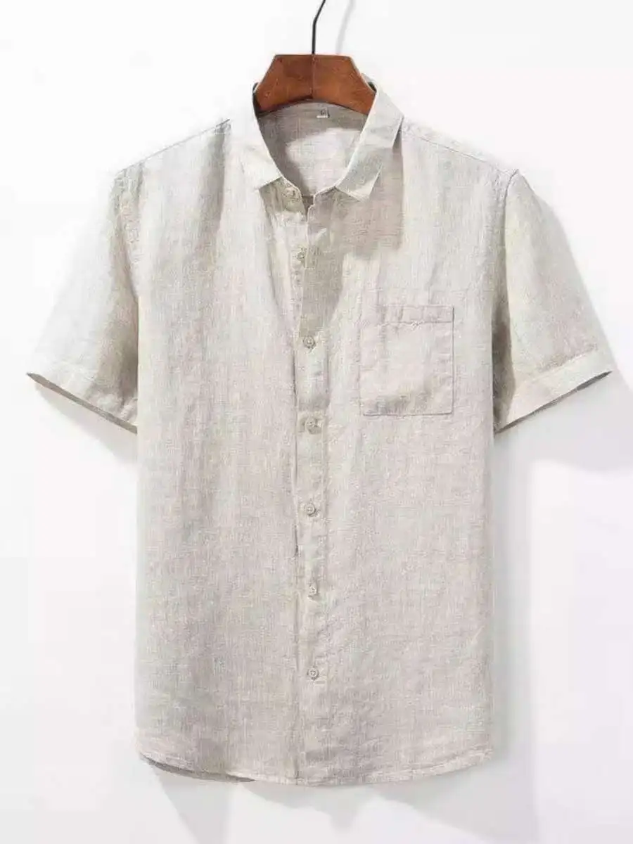 

New Cotton Linen Loose Casual Pure Color ort Sve irt Turn-down Collar Summer Men's Faion irt Linen Cotton Blend