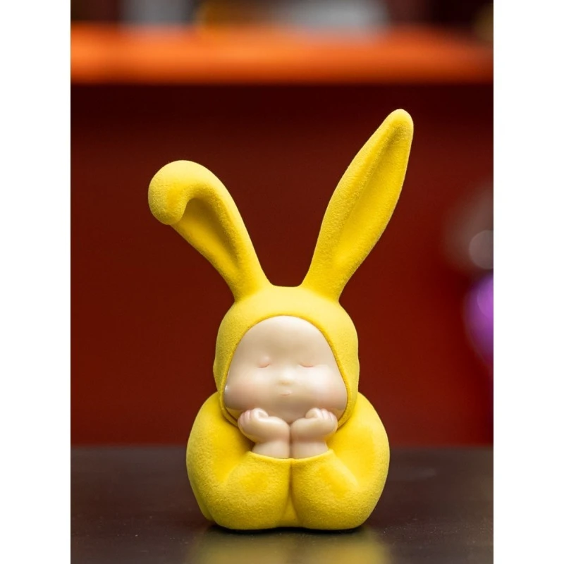 Soft and cute flocked rabbit table sculpture ornament healing ornament art gift