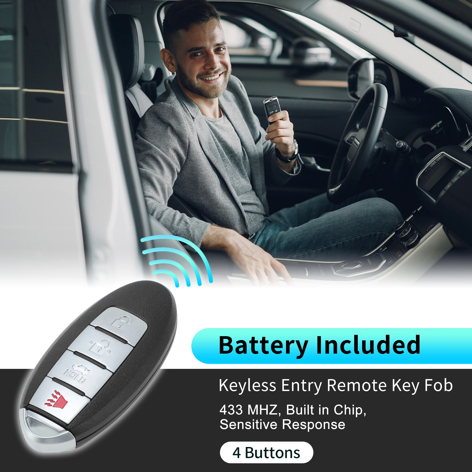 

UXCELL CWTWB1U787 433Mhz Keyless Entry Remote Key Fob for Infiniti Q70 14-19 4 Buttons