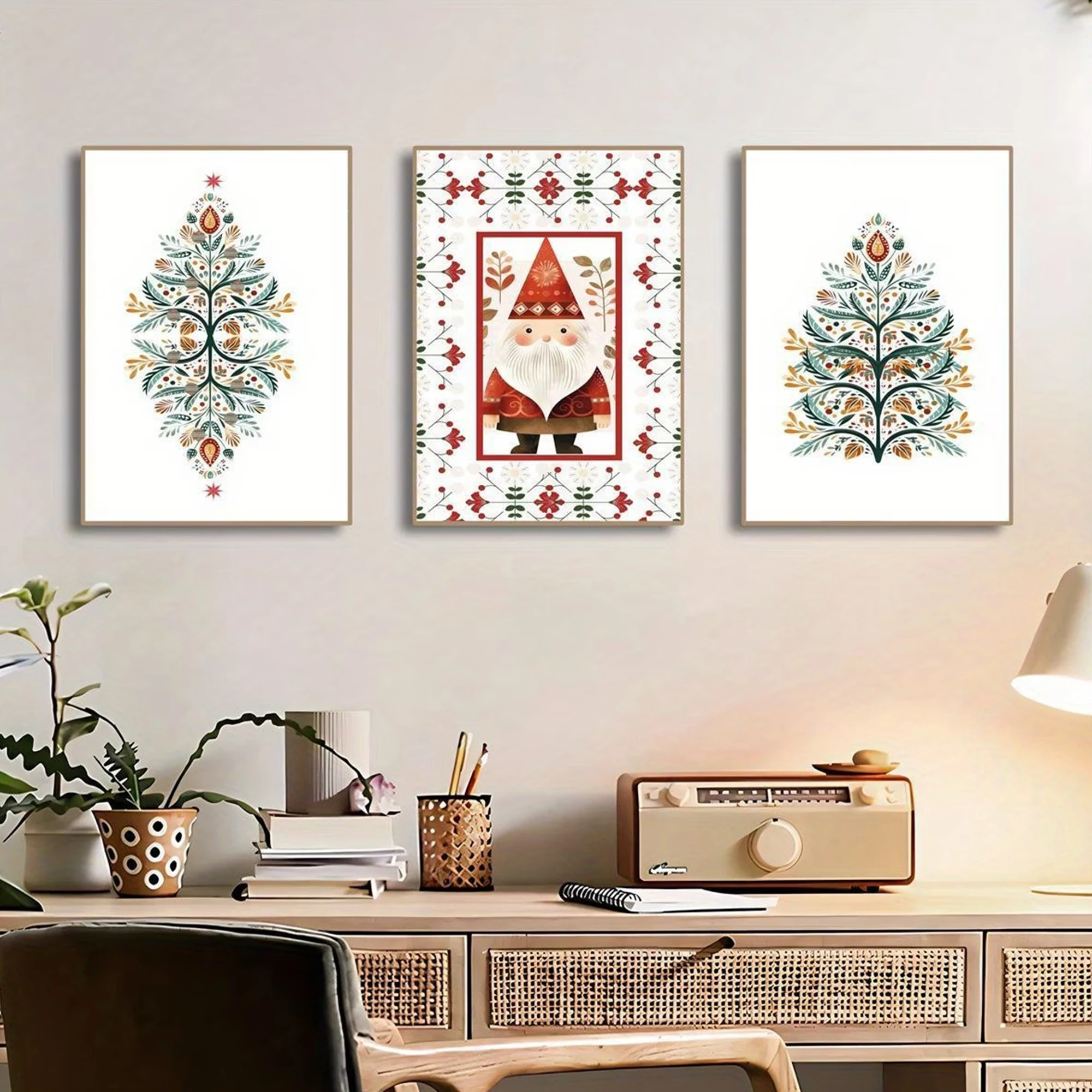 3pcs Retro Nordic Folk Tomte Christmas Wall Art Print Canvas Painting Poster Picture For Living Room,Bedroom Home Decor