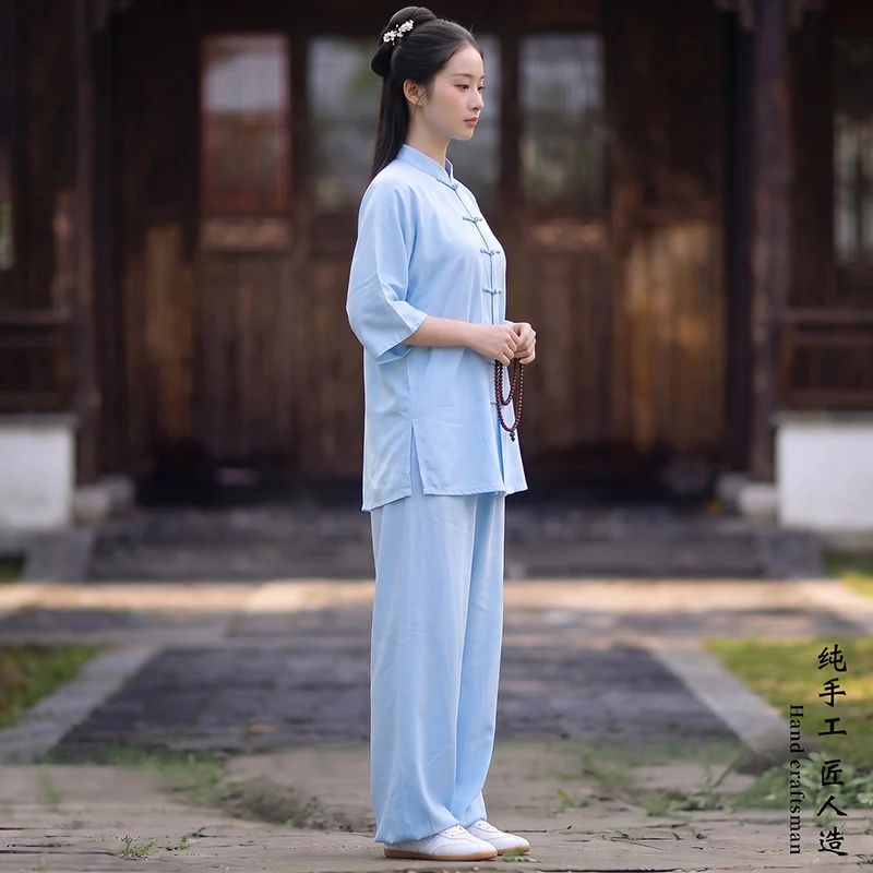 Unisex Summer Short Sleeve Tai Chi Suit - Cool Breathable Chinese Style Zen Meditation Morning Exercise Linen Martial Arts Set