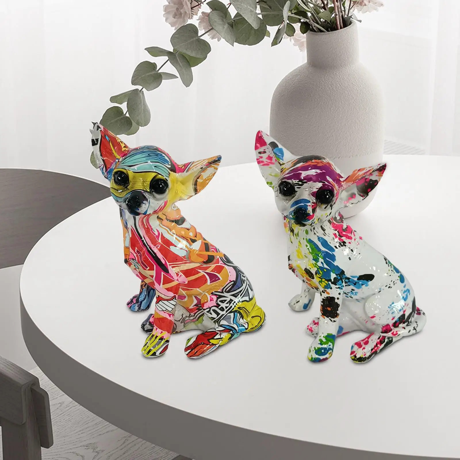 Chihuahua Statue Multicolored Resin Crafts Dog Sculpture for Desktop Space
