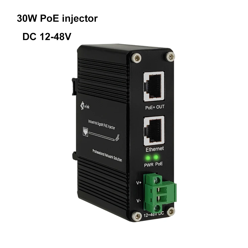 

Industrial Gigabit PoE Injector, 30W/95W PoE Adapter, IEEE802.3 af/at/bt, 12~48V DC Input, DIN-rail or Wall-mount Installation