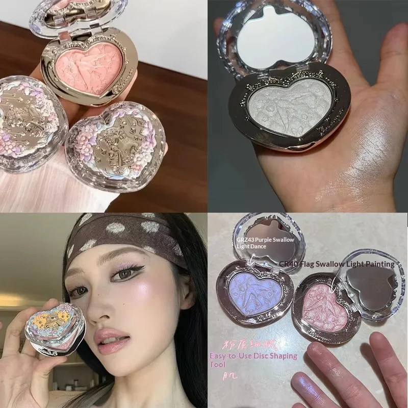 Colorrose Blush Highlighter Built-in Mirror Pink Purple Sparking Satin Luxurious Embossed Dreamy Princess Lasting Daily Makeup