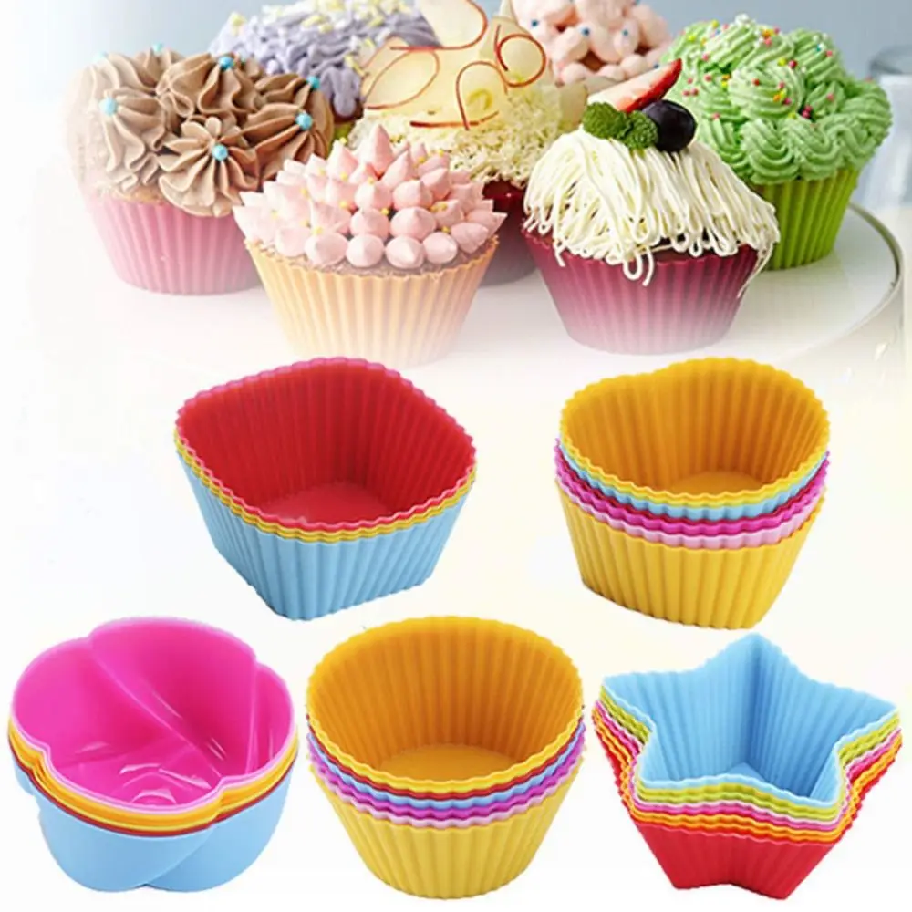 High Quality Silicone Cupcake Puto Molder Random Color Star Heart Cake Mold -40-230°C Round Square Muffin Cups