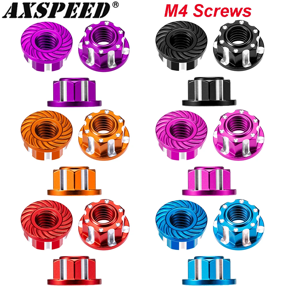 AXSPEED 4/10Pcs M4 Wheel Nuts Cap Locking Hubs Insert Lock Nut Screw for 1/10 Tamiya TT01 TT02 Upgrade Parts